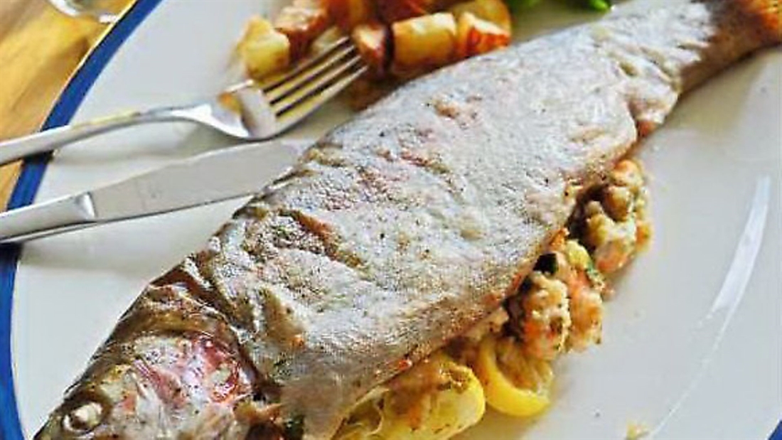 Over the rainbow: Baked trout with prawn, lemon and herb stuffing