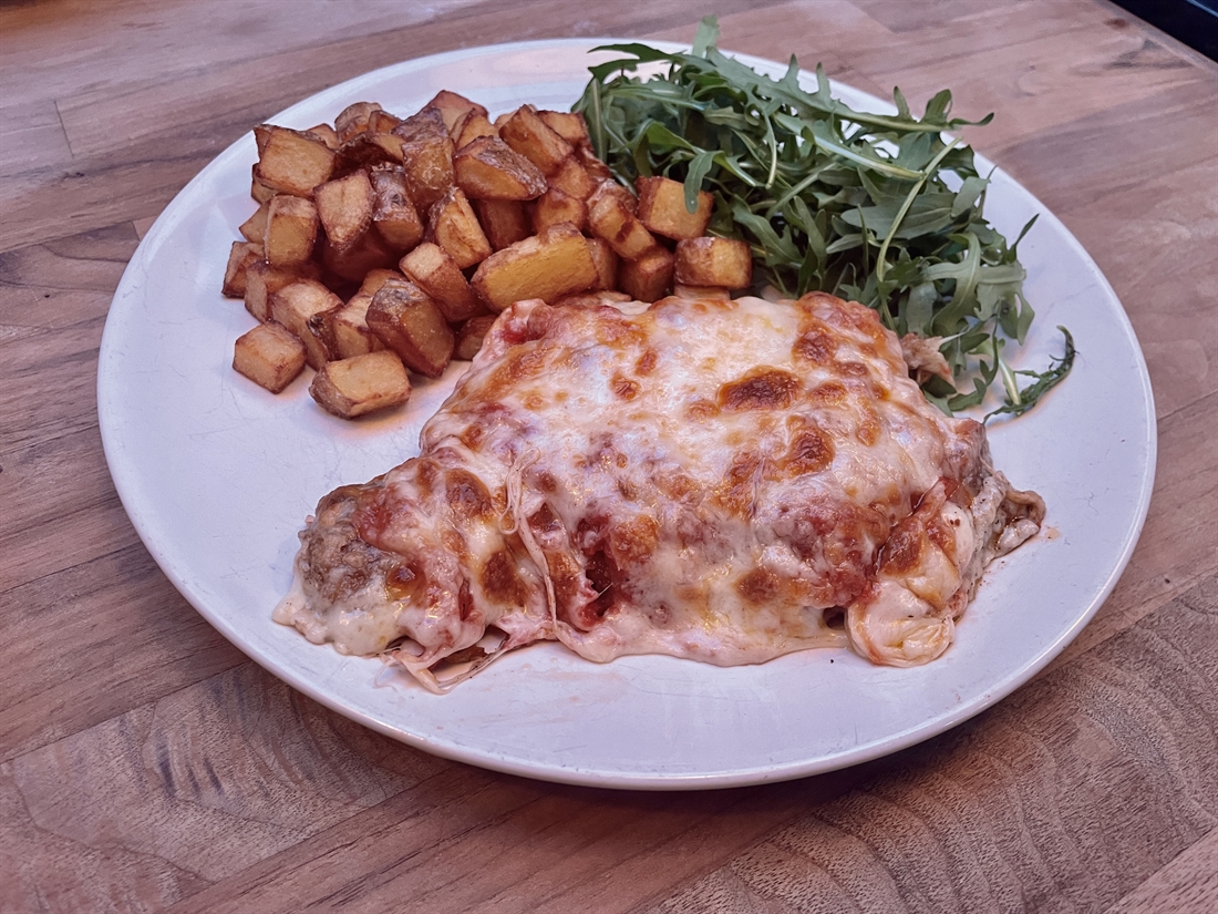 Recipe: Pheasant parmigiana with potato cubes