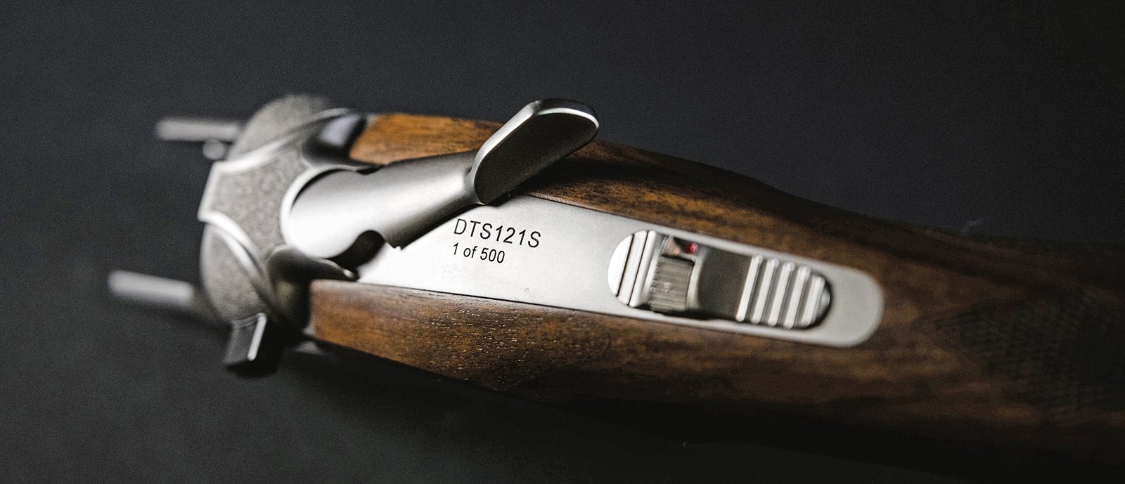 Beretta DT11 Supersport top tang showing the 1 of 500 limited edition serial marking