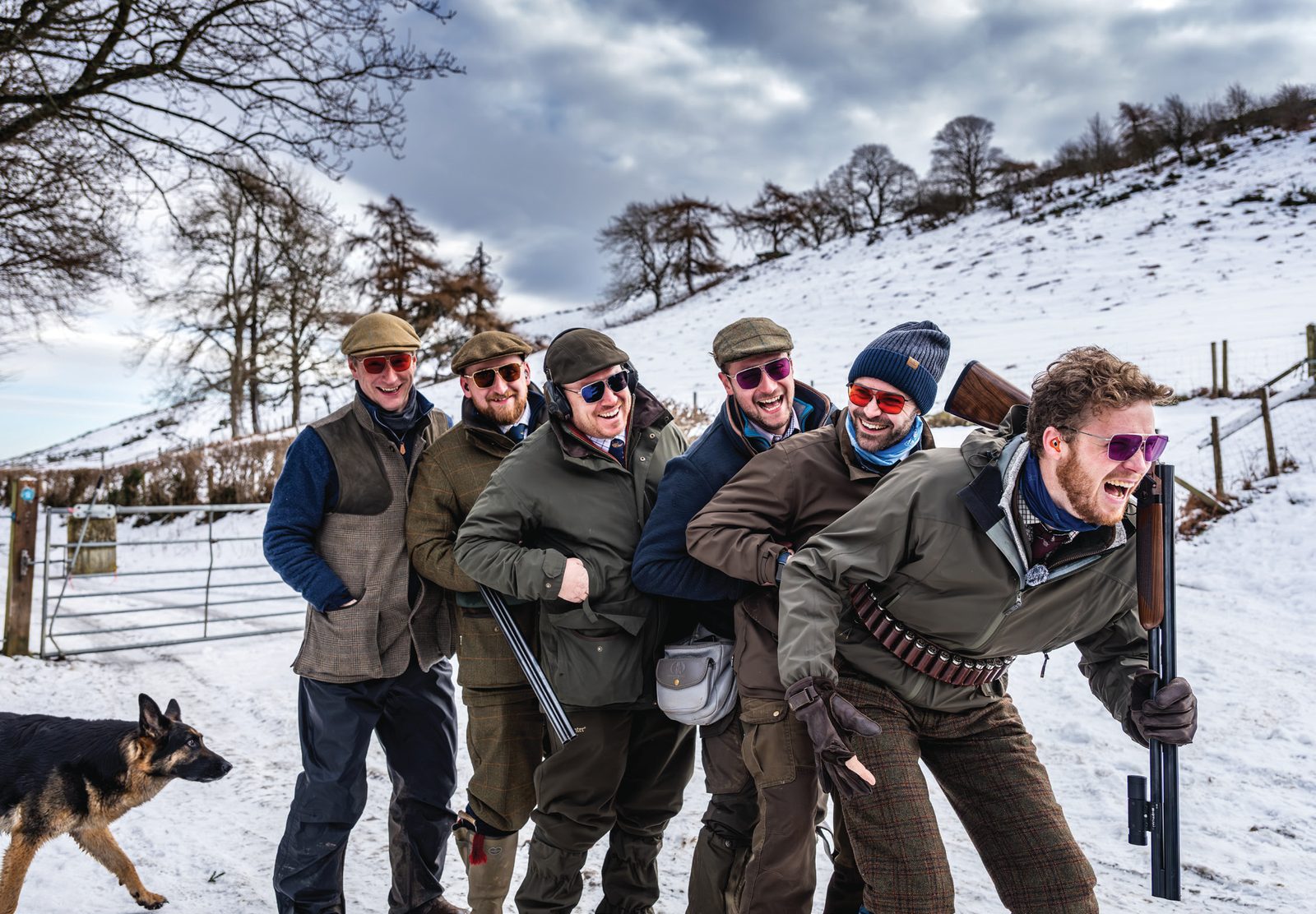 Jonny Carter larking about with friends on a snowy game day