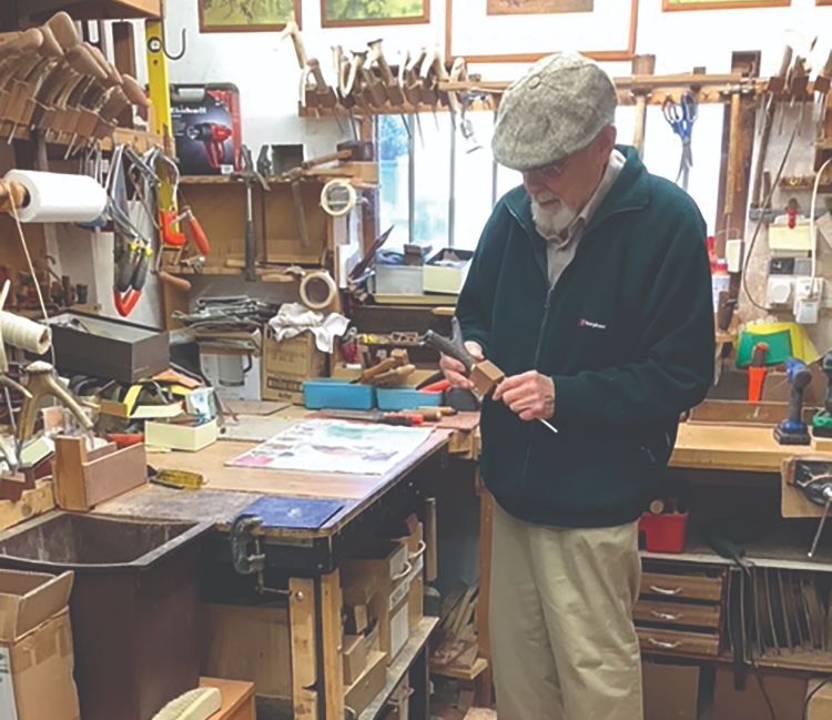 Jim Bunney, 91-year-old stickmaker at work